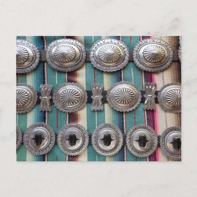 Postal Cinturones de plata a la venta, Santa Fe, Nuevo Mé (Anverso)