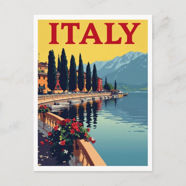 Postal CIpreses con vista al lago de ITALIA (Anverso)