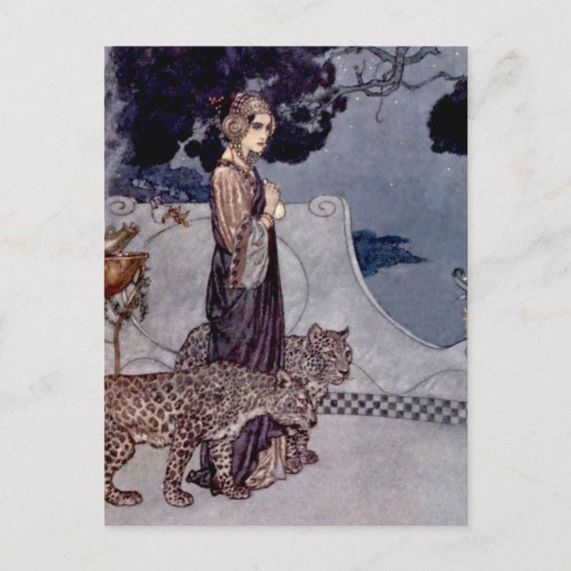 Postal "Circe with Leopards" por Edmund Dulac (Anverso)