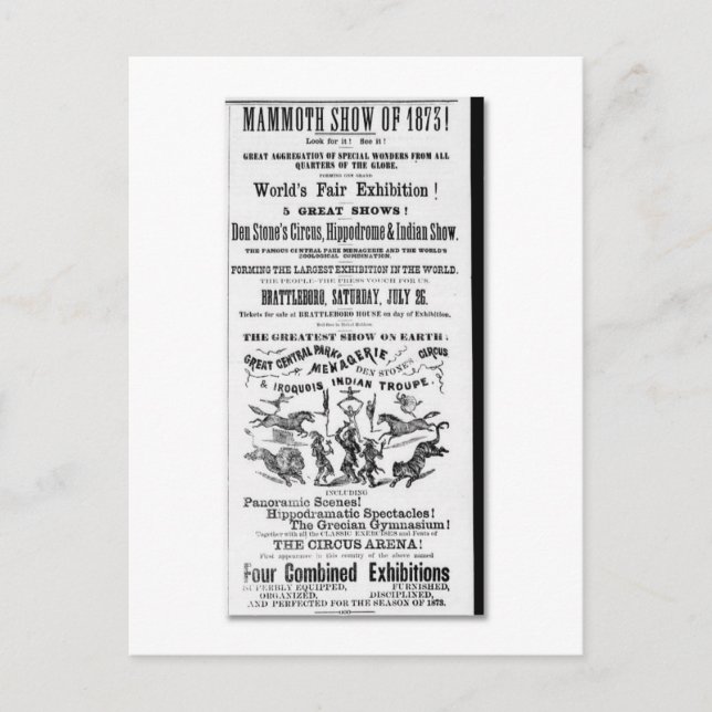 Postal Circo de Den Stone, anuncio de espectáculo de Mena (Anverso)