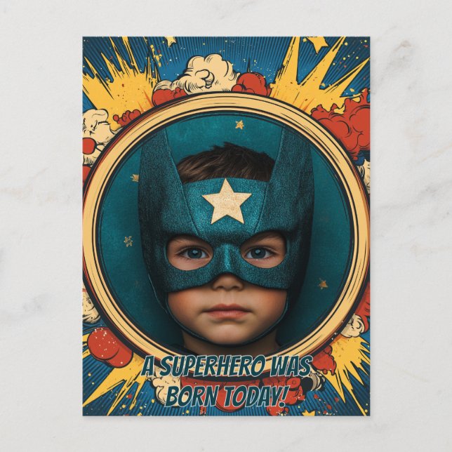 Postal Circular de superhéroe cómico (Anverso)