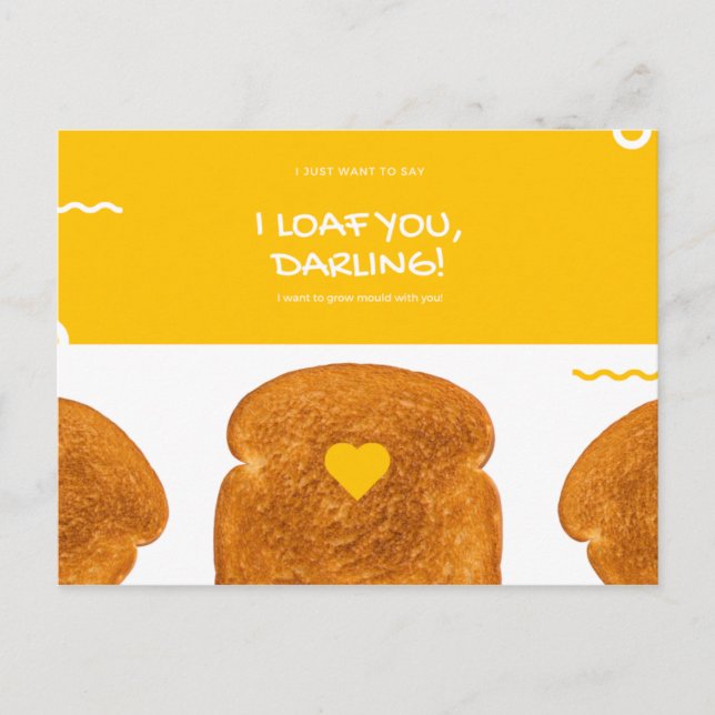 Postal Círculo Amarillo Divertido Garabatos Tostada Amor (Anverso)