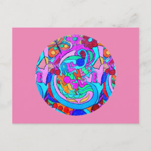 Postal circulo de amor hippie groovy rosa