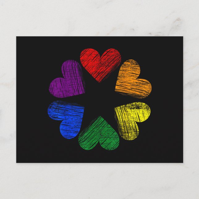 Postal Círculo de Arcoíris de Corazones Orgullo Gay Amor  (Anverso)