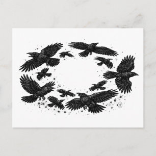 Postal Círculo de Cuervos – Ilustración de Tinta Embrujad