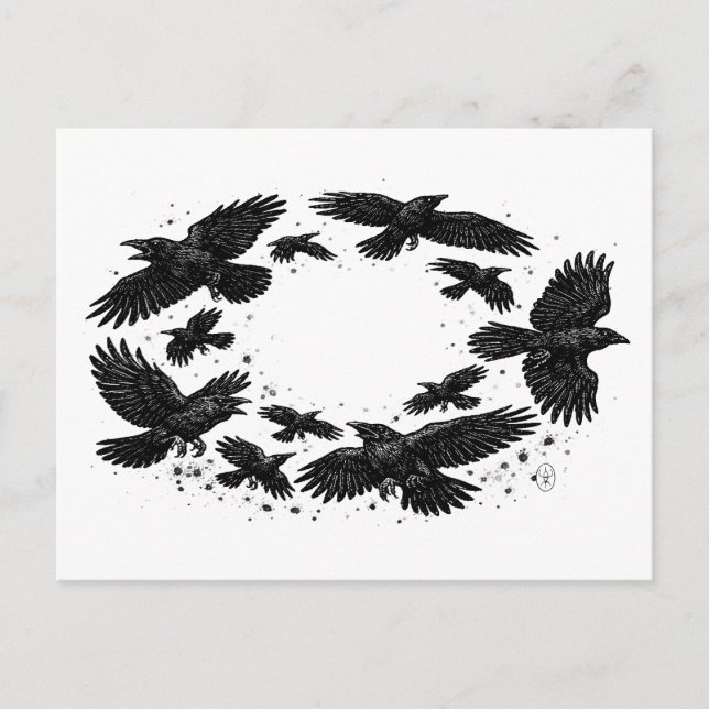 Postal Círculo de Cuervos – Ilustración de Tinta Embrujad (Anverso)