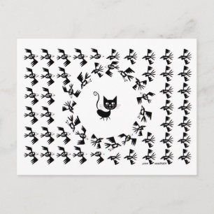 Postal Círculo de gatos y pájaros