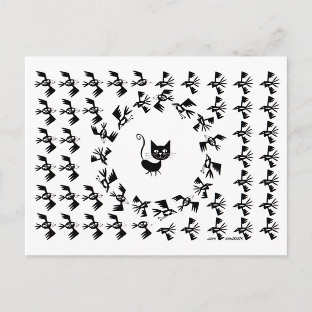 Postal Círculo de gatos y pájaros (Anverso)