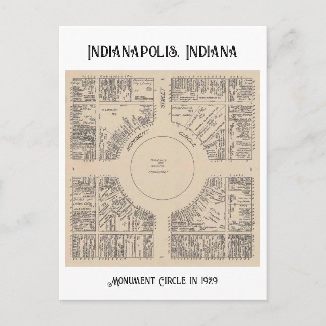 Postal Círculo de monumento en Indianápolis, Indiana 1929 (Anverso)