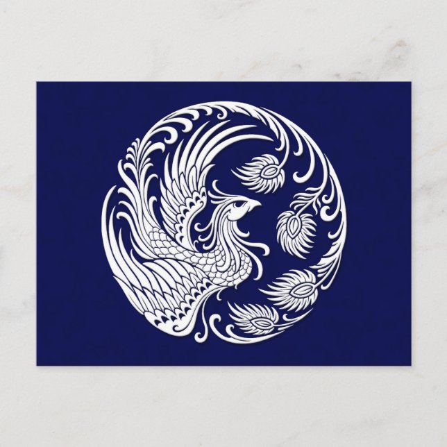 Postal Círculo Fénix Blanco tradicional sobre el azul (Anverso)