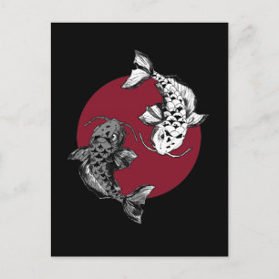 Postal Círculo japonés de carpa Koi negro