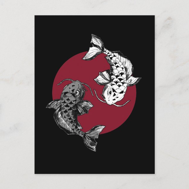 Postal Círculo japonés de carpa Koi negro (Anverso)
