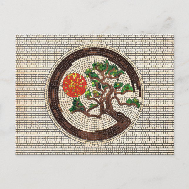 Postal Círculo Zen Enso y Mosaico del Árbol Bonsai (Anverso)