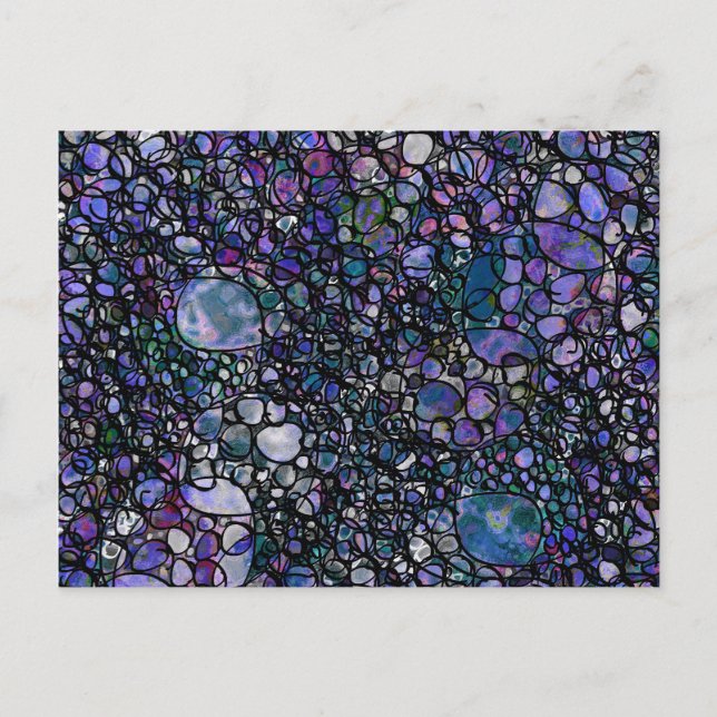 Postal Círculos abstractos dibujados a mano, azul, morado (Anverso)