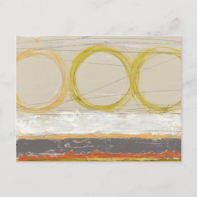 Postal Círculos amarillos y Naranjas sobre fondo multicol (Anverso)