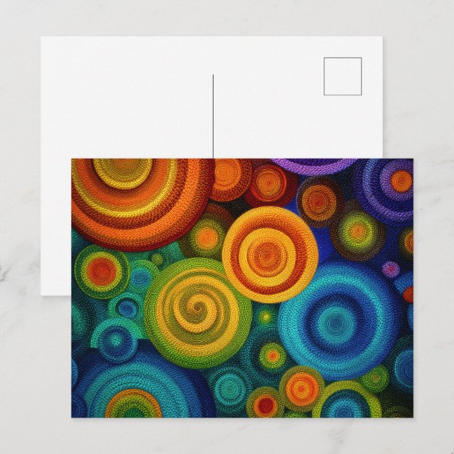 Postal Círculos concéntricos abstractos en multicolor vib (Anverso / Reverso)