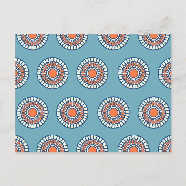 Postal Círculos decorativos azules y Naranjas Mandala (Anverso)