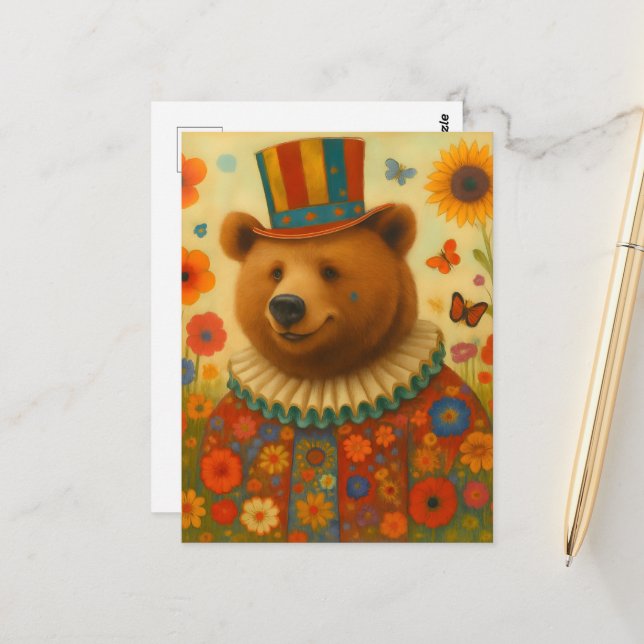 Postal Circus Bear in Flowers (Anverso/Reverso In Situ)