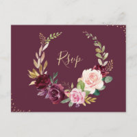 ciruela, púrpura y melocotón floral RSVP Postcard