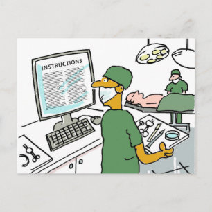 Postal Cirujano asiático consulta instrucciones. Divertid