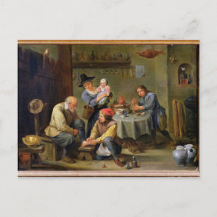 Postal Cirujano cuidando del pie de un anciano