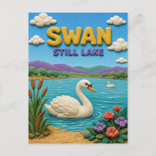Postal Cisne, Arte de Arcilla en Lago Tranquilo
