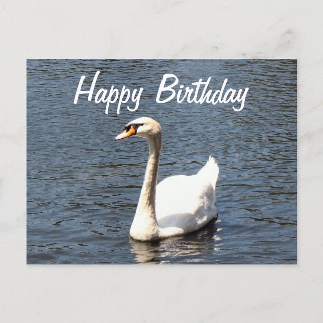 Postal Cisne blanca feliz cumpleaños (Anverso)