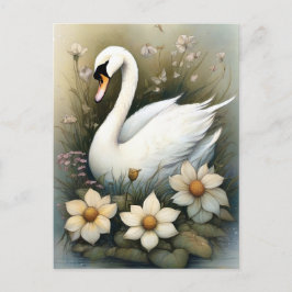 Postal Cisne con flores