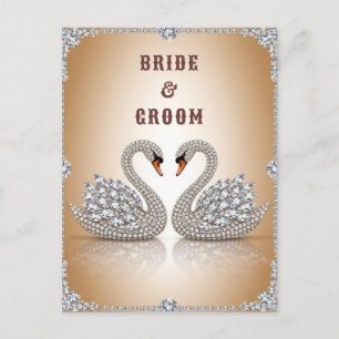 Postal Cisne Joya Símbolo de Amor con Cristal Dorado