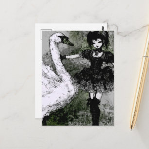 Postal Cisne negro y blanco y bailarina