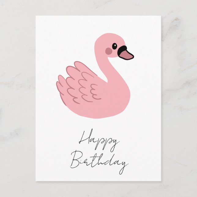 Postal Cisne rosa Kawaii - Personalizado lindo (Anverso)