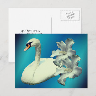 Postal Cisne y flor de hibisco personalizados de la natur