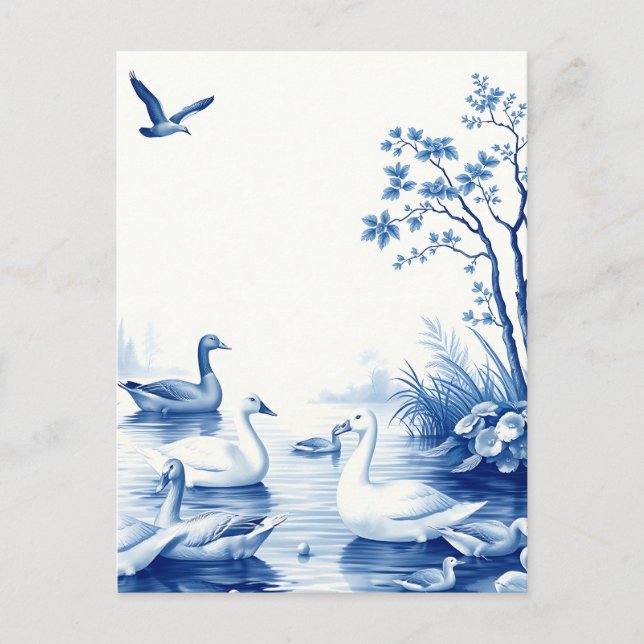 Postal Cisnes del lago Blue Willow (Anverso)