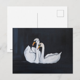 Postal Cisnes en la noche Pintura de Alfred Fox