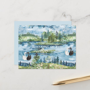 Postal Cisnes románticos lago azul