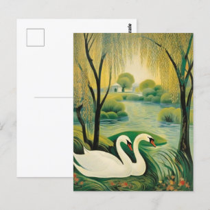 Postal Cisnes tranquilos en un paisaje sereno