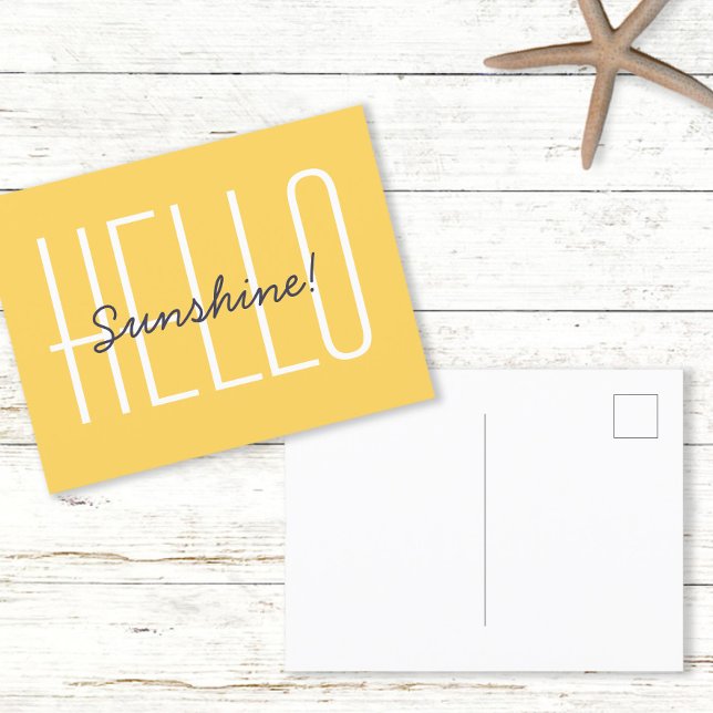 Postal Cita Amarillo Hola Sol  (Hello Sunshine Yellow Typography Quote Postcard)