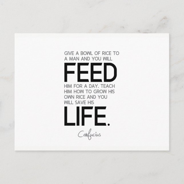 Postal CITA: Confucio: Tazón de arroz, cultivo de arroz (Anverso)