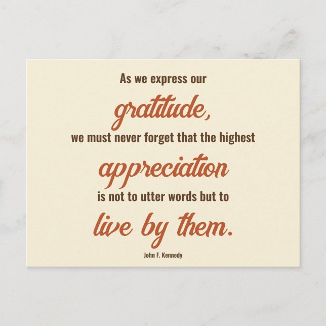 Postal Cita de Acción de Gracias de John F. Kennedy de do (Anverso)