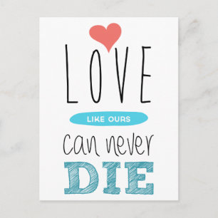 Postal Cita de Amor Corazón Rojo Azul Amor Nunca Muere Bo
