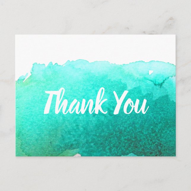 Postal cita de arte de acuarela azul turquesa de agradeci (Anverso)