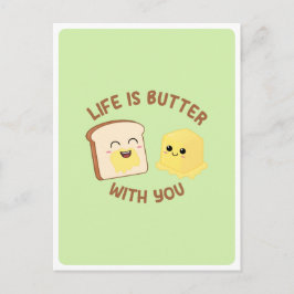 Postal Cita de comida pun kawaii mantequilla pan amor ami