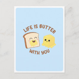 Postal Cita de comida pun kawaii Mantequilla Pan Amor Ami