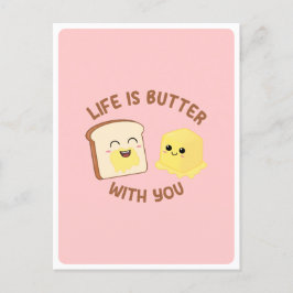 Postal Cita de comida pun kawaii Mantequilla Pan Amor Ami