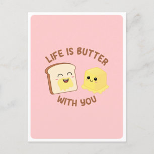 Postal Cita de comida pun kawaii Mantequilla Pan Amor Ami