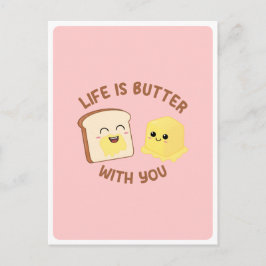 Postal Cita de comida pun kawaii Mantequilla Pan Amor Ami