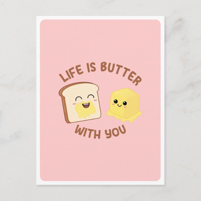 Postal Cita de comida pun kawaii Mantequilla Pan Amor Ami (Anverso)