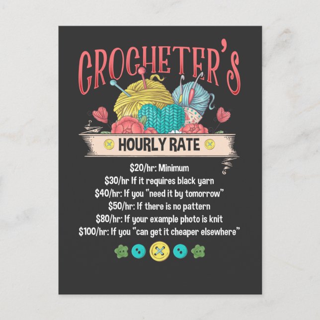 Postal Cita de Crocheter Gracioso por Horas (Anverso)