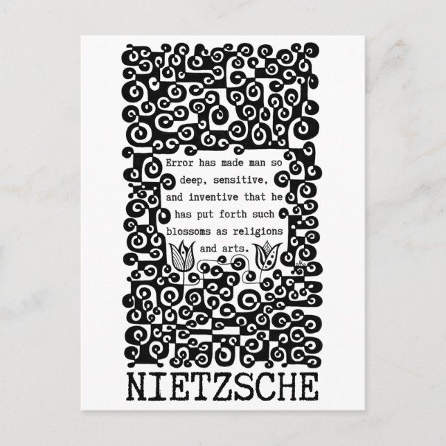 Postal Cita de ERROR en blanco y negro de Nietzsche (Anverso)