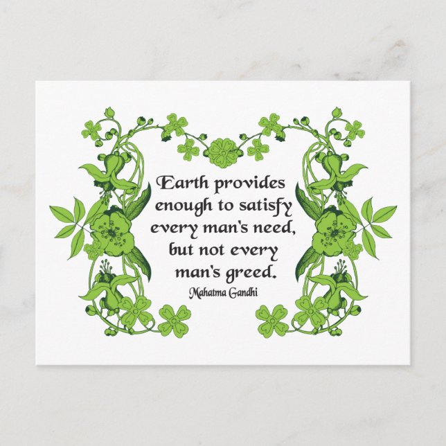 Postal Cita de Gandhi: La Tierra provee lo suficiente par (Anverso)
